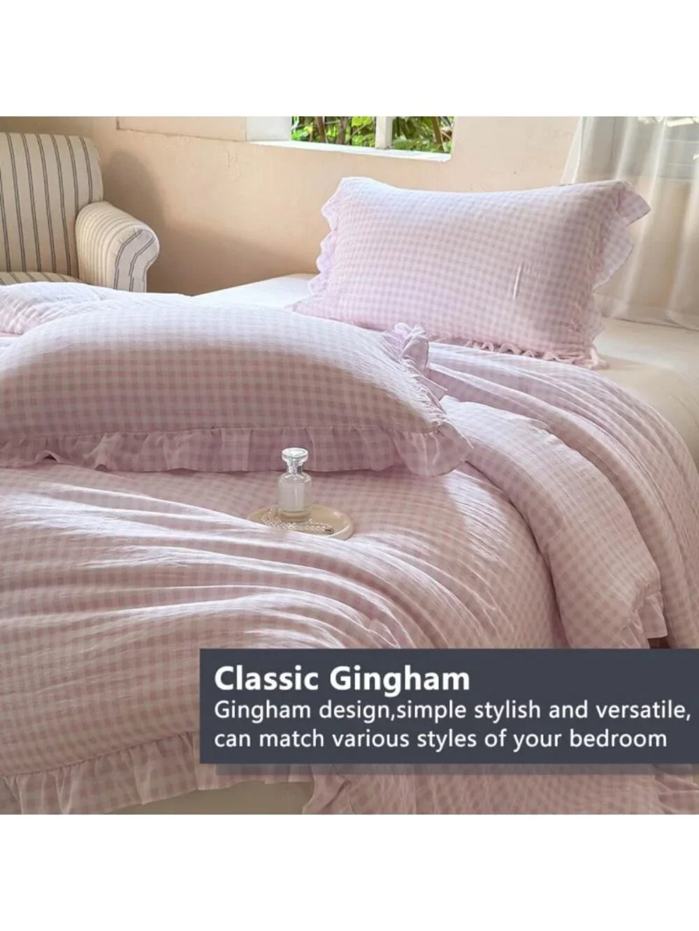 Cozy Pink Gingham Twin Comforter Set | Soft Bedding, Stylish Design, Perfect for